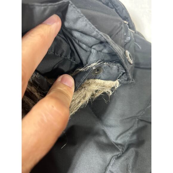 Eddie Bauer Puffer Coat Small Black Goose Down Faux Fur Lined Hood Long Length - Picture 11 of 16